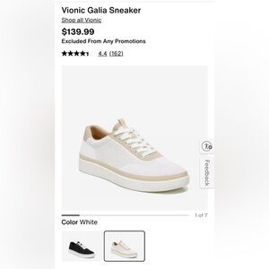 Vionic Women’s Galia Lace-Up Casual Sneaker Comfort Career Creme Size 7.5